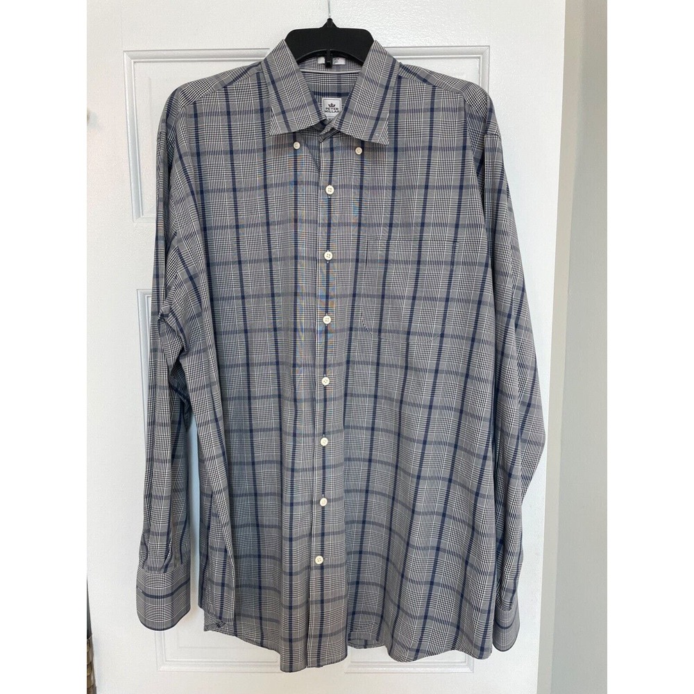 Peter Millar XL Men's Blue Plaid Cotton Long Sleeve Casual Shirt 100306